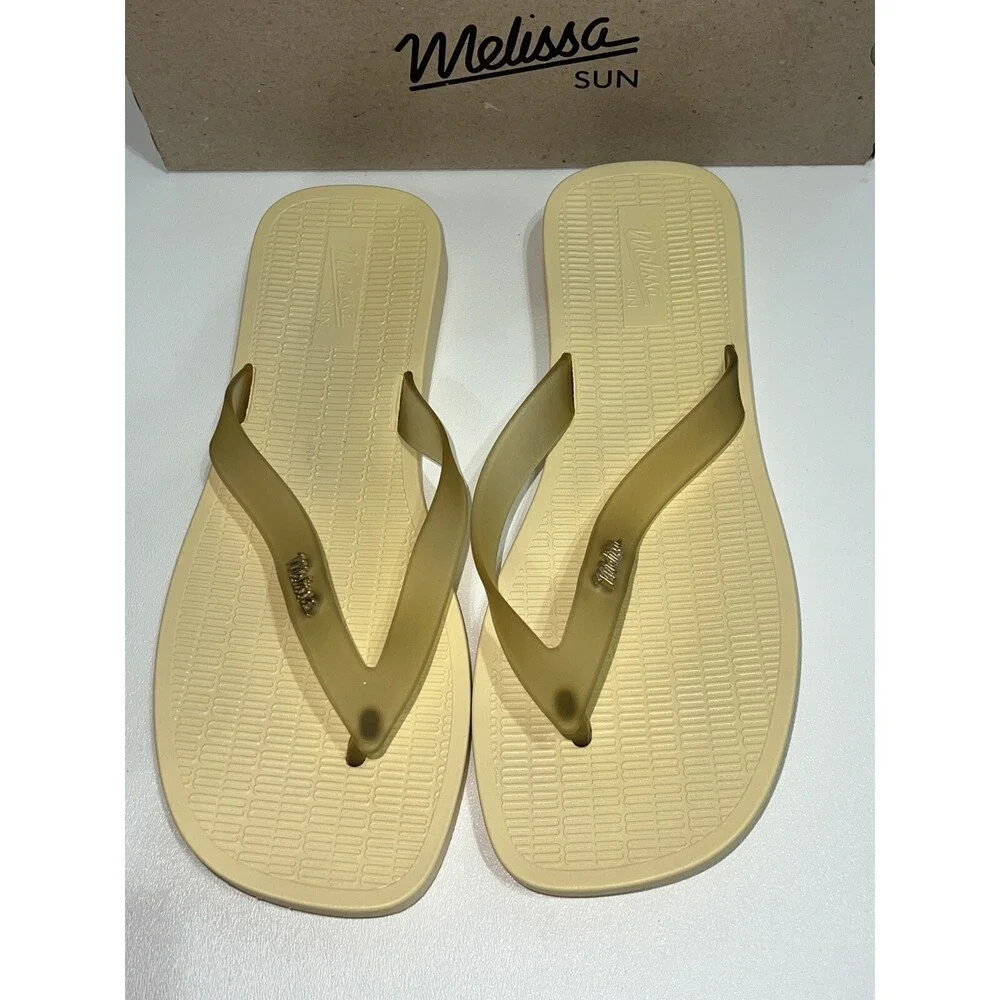 NIB! -MELISSA Sun Long Beach Flip Flop In Yellow/ Clear Yellow Thong Sandals W8